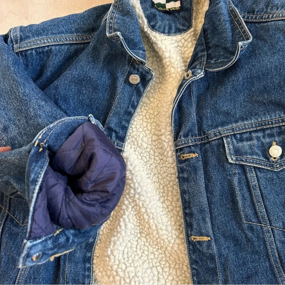 VTG Urgent Gear Sports Wear Dark Wash Cropped Denim Jean Jacket Size XL/18 - Picture 6 of 11